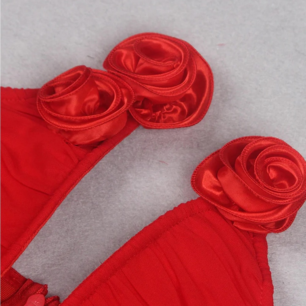 Monvess Red Mini Dress with Roses - Picture 3 of 6